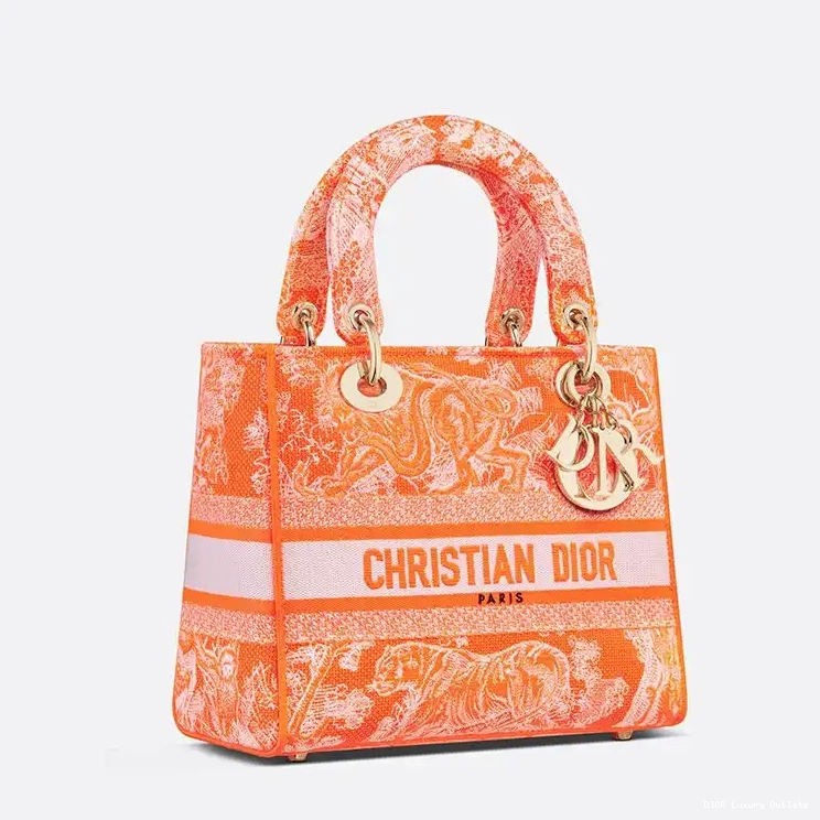 Cheap Toile de Jouy Motif Canvas Bag Medium Orange D-lite Lady 0513 Luxury